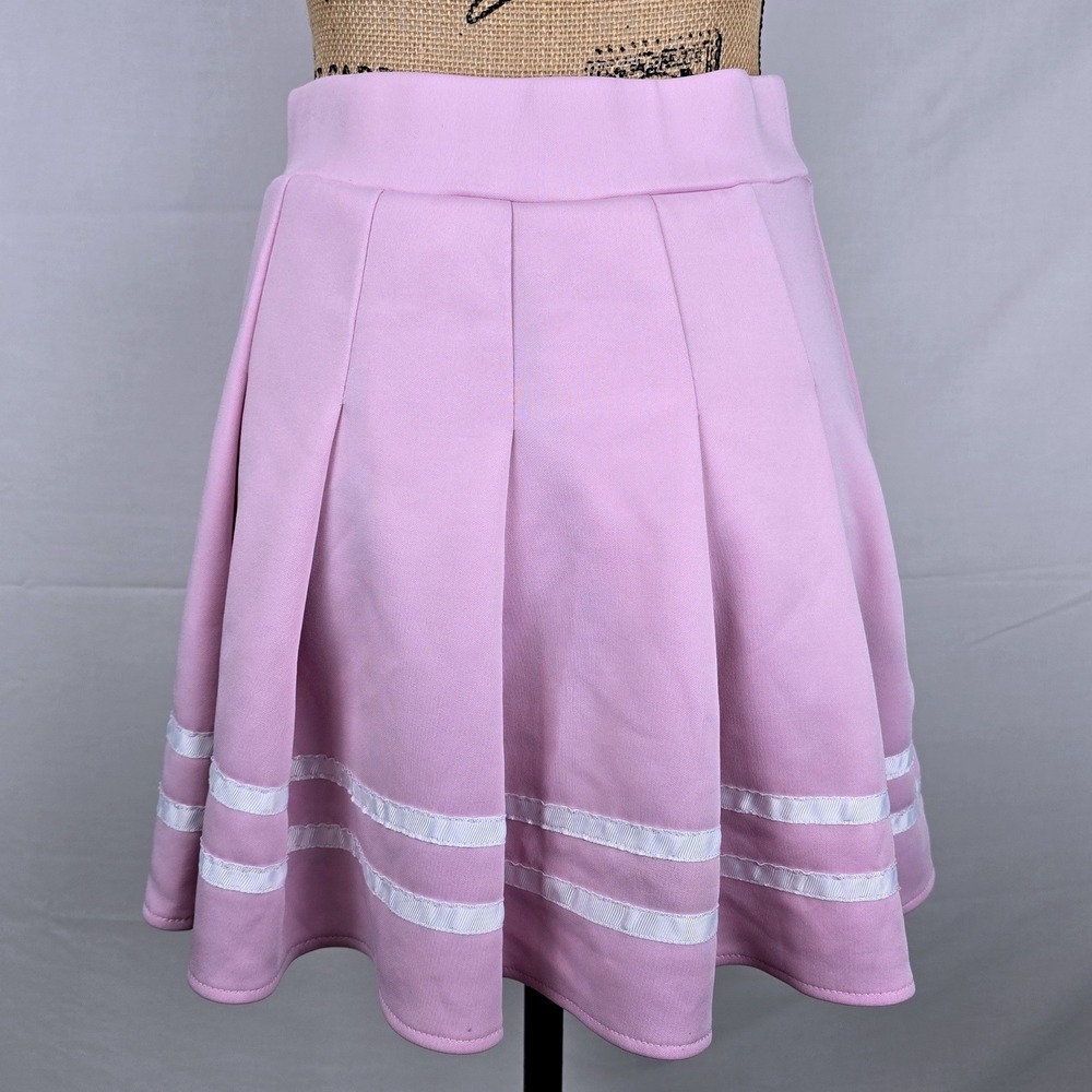 Y2K Spencer's Pink Pleated Mini Skirt Heart Patch Cheerleader Style Medium - Picture 5 of 9